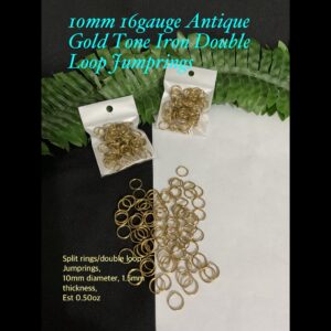 10mm 16gauge Antique Gold Tone Iron Double Loop Jumprings (est 0.50oz)