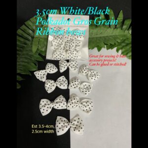 3.5cm White/Black Polkadot Gros Grain Ribbon Bows (8pcs) 30% off until 20Apr26!