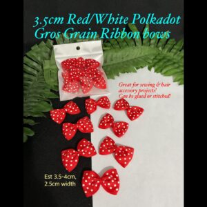 3.5cm Red/White Polkadot Gros Grain Ribbon Bows (8pcs) 30% off until 20Apr26!