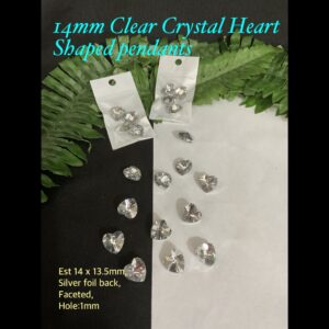 14mm Clear Crystal Heart Pendants (4pcs)