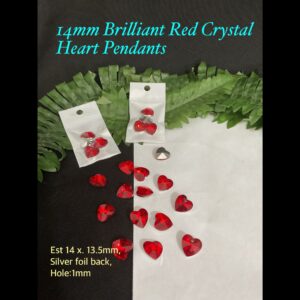 14mm Brilliant Red Crystal Heart Pendants (4pcs)