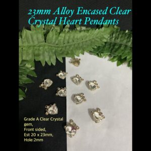 23mm Alloy Encased Clear Crystal heart Pendants