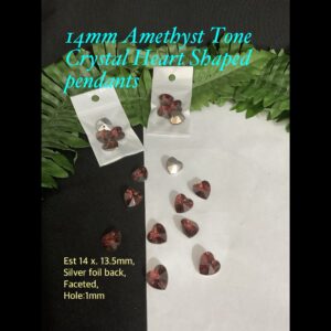 14mm Amethyst Tone Crystal Heart Pendants (4pcs)