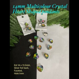 14mm Multicoloured Crystal Heart Pendants (4pcs)