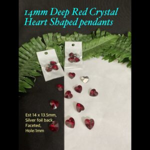 14mm Deep Red Crystal Heart Pendants (4pcs)