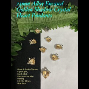 23mm Alloy Encased Golden Shadow Crystal heart Pendants