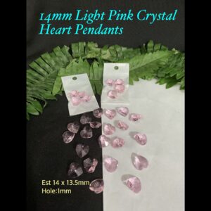 14mm Light Pink Crystal Heart Pendants (4pcs)