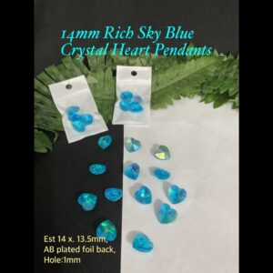 14mm Rich Sky Blue Crystal Heart Pendants (4pcs)