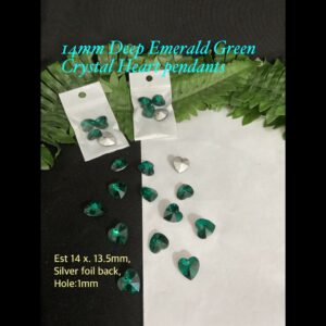 14mm Deep Emerald Green Crystal Heart Pendants (4pcs)