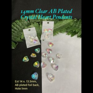 14mm Clear AB Plated Crystal Heart Pendants (4pcs)