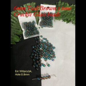 6mm teal/Brown 2 tone Crackle Glass beads (est 100pcs)