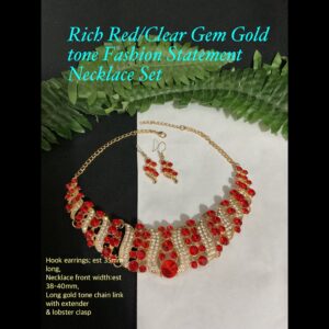 Rich Red/Clear Gem Gold tone Fashion Statement Necklace set 30% off!