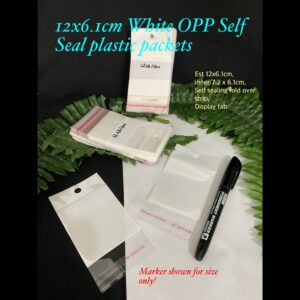 12x6.1cm OPP self seal white bags with display tab (est 94-98pcs)