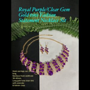 Royal Purple/Clear Gem Gold tone Fashion Statement Necklace set 30% off!