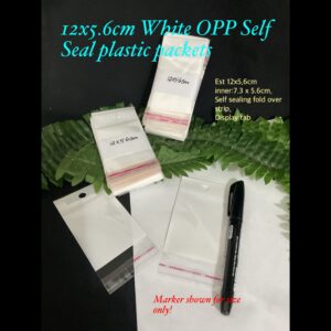 12x5.6cm OPP self seal white bags with display tab (est 94-98pcs)
