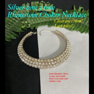 Silver tone 3 row Rhinestone Choker Necklace 20% off!