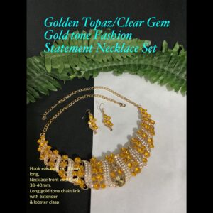 Golden Topaz/Clear Gem Gold tone Fashion Statement Necklace set 30% off!