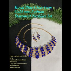 Royal Blue/Clear Gem Gold tone Fashion Statement Necklace set 30% off!