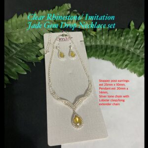 Clear Rhinestone/Imitation Jade Gem drop necklace set 30% off!