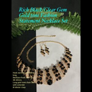 Rich Black/Clear Gem Gold tone Fashion Statement Necklace set 30% off!