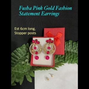 Fusha Pink/Gold Fashion Statement Earrings in box 20% off!