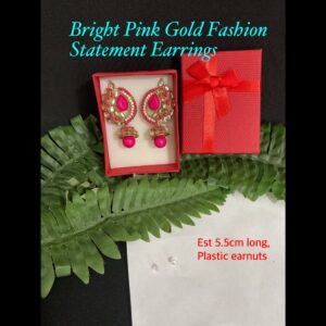 Bright Pink/Gold Fashion Statement Earrings in box 20% off!