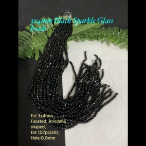 3x4mm Gloss Black Sparkle glass beads (est 107pcs/str)
