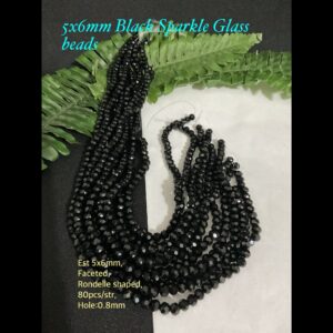 5x6mm Gloss Black Sparkle glass beads (est 80pcs/str)