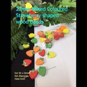 22mm Mixed Coloured Strawberry shaped wood beads (est 25pcs) 30% off!