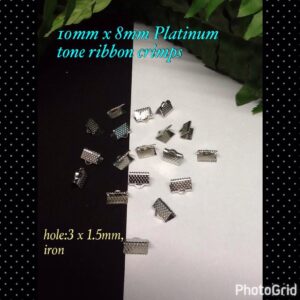 10mm Platinum Tone Iron Ribbon Crimps (est 20pcs)