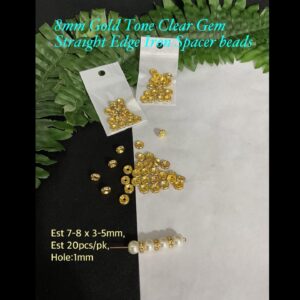 8mm Gold Tone Clear Gem Straight Edge Iron Spacer beads (est 20pcs)