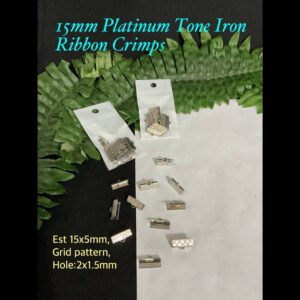 15mm Platinum Tone Iron Ribbon Crimps (est 12pcs)