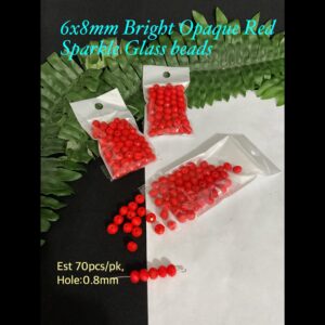 6x8mm Bright Opaque Red Sparkle glass beads (est 70pcs)