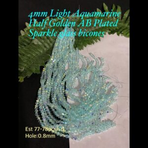 4mm Light Aquamarine Half Golden AB Plated Sparkle Glass bicones (est 77-78pcs)