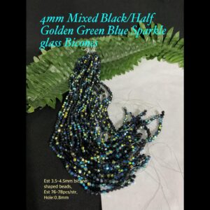4mm Black/Golden Blue Green AB Plated Sparkle Glass bicones (est 76-78pcs)