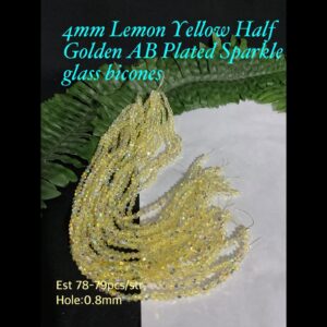 4mm Lemon Yellow Half Golden AB Plated Sparkle Glass bicones (est 78-79pcs)