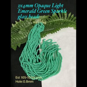 3x4mm Opaque Light Emerald Green Sparkle glass beads (est 105-107pcs)