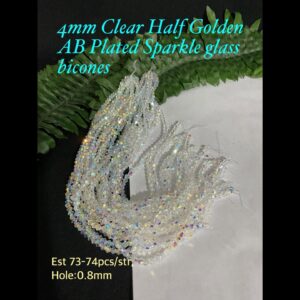 4mm Clear Half Golden AB Plated Sparkle Glass bicones (est 73-74pcs)