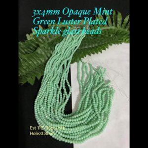 3x4mm Opaque Mint Green Luster Plated Sparkle glass beads (est 112-114pcs)