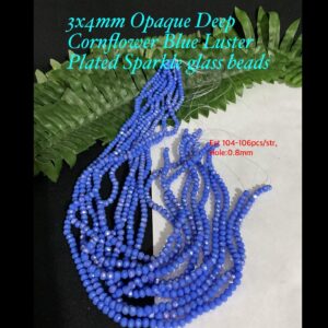 3x4mm Opaque Deep Cornflower Blue Luster Plated Sparkle glass beads (est 104-106pcs)
