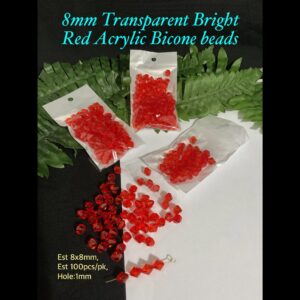 8mm Transparent Red Acrylic Bicone beads (est 100pcs)