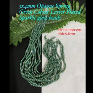 3x4mm Opaque Spring Green Colour Luster Plated Sparkle glass beads (est 115-118pcs)