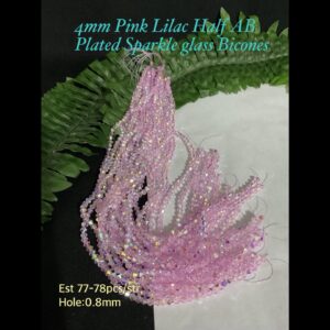 4mm Pink Lilac Half AB Plated Sparkle Glass bicones (est 77-78pcs)