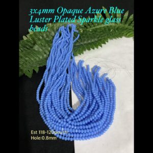 3x4mm Opaque Azure Blue Luster Plated Sparkle glass beads (est 118-120pcs)