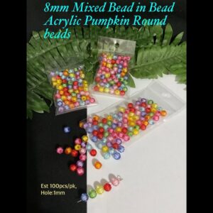 8mm Transparent Mixed Bead in Bead Acrylic Pumpkin Round beads (est 100pcs)