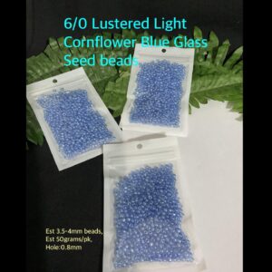 6/0 Lustered Light Cornflower Blue Glass seed beads (est 50grams)