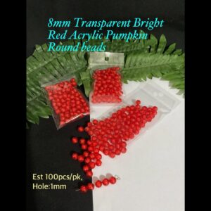 8mm Transparent Bright Red Bead in Bead Acrylic Pumpkin Round beads (est 100pcs)