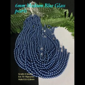 6mm Medium Blue Glass pearls (est 75-76pcs)