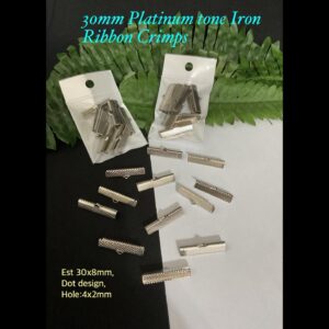 30mm Platinum Tone Iron Ribbon Crimps (est 12pcs)