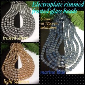 8-9mm Electroplate Rimmed Frosted Silver glass beads (est 72pcs)